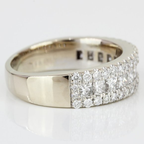 18k White Gold Princess & Round Diamond Bridal Anniversary Wedding Ring Band - Picture 4 of 7